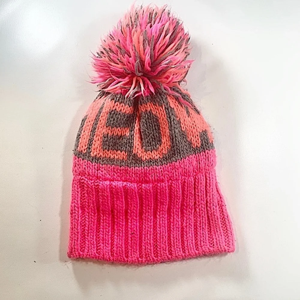MEOW Puffy PomPom Pink Beanie Knit Cozy